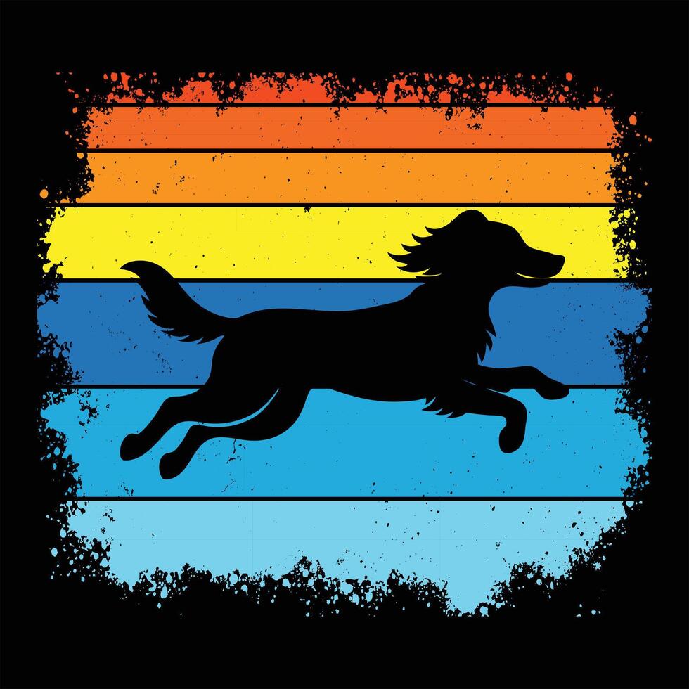 Retro Sunset Background with American Water Spaniel Dog in Silhouette vector
