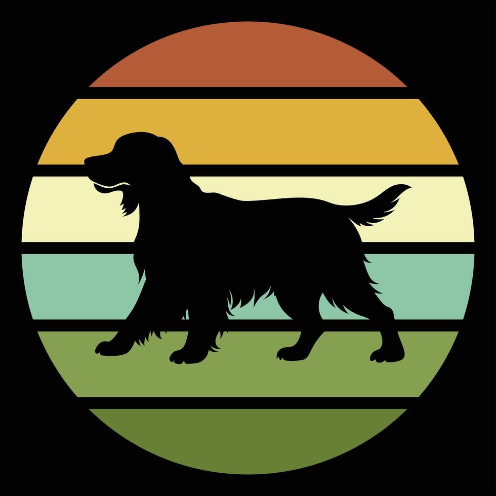 Sunset and Clumber Spaniel Silhouette in Retro Vintage Style vector