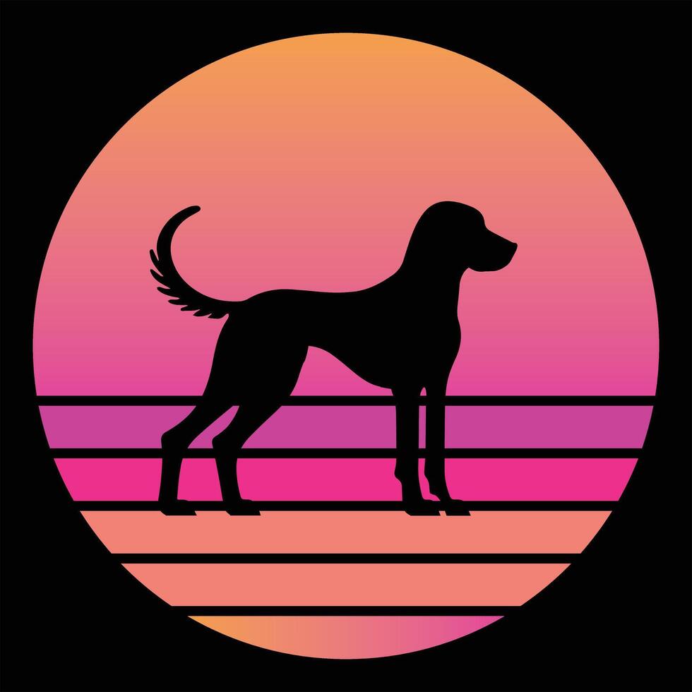 Vintage Sunset with Redbone Coonhound Dog Silhouette in Retro Style vector