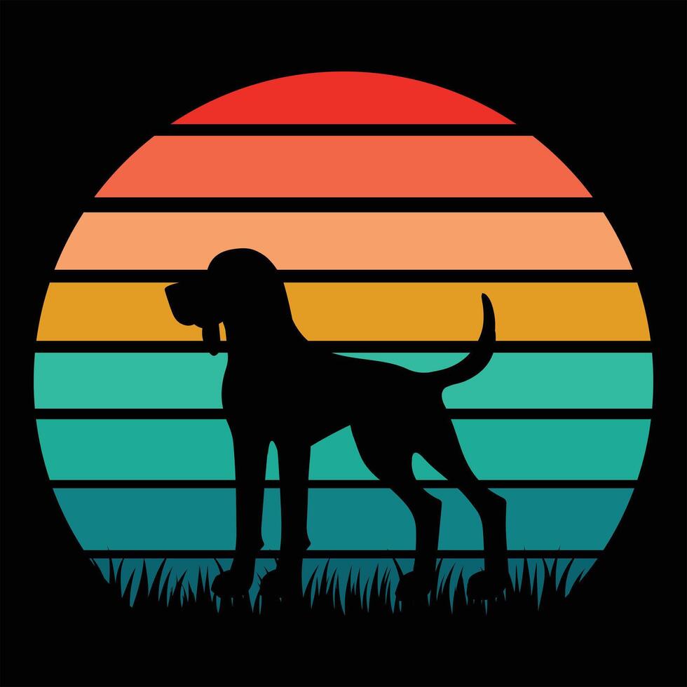 Sunset Retro Art with Coonhound Dog Silhouette vector