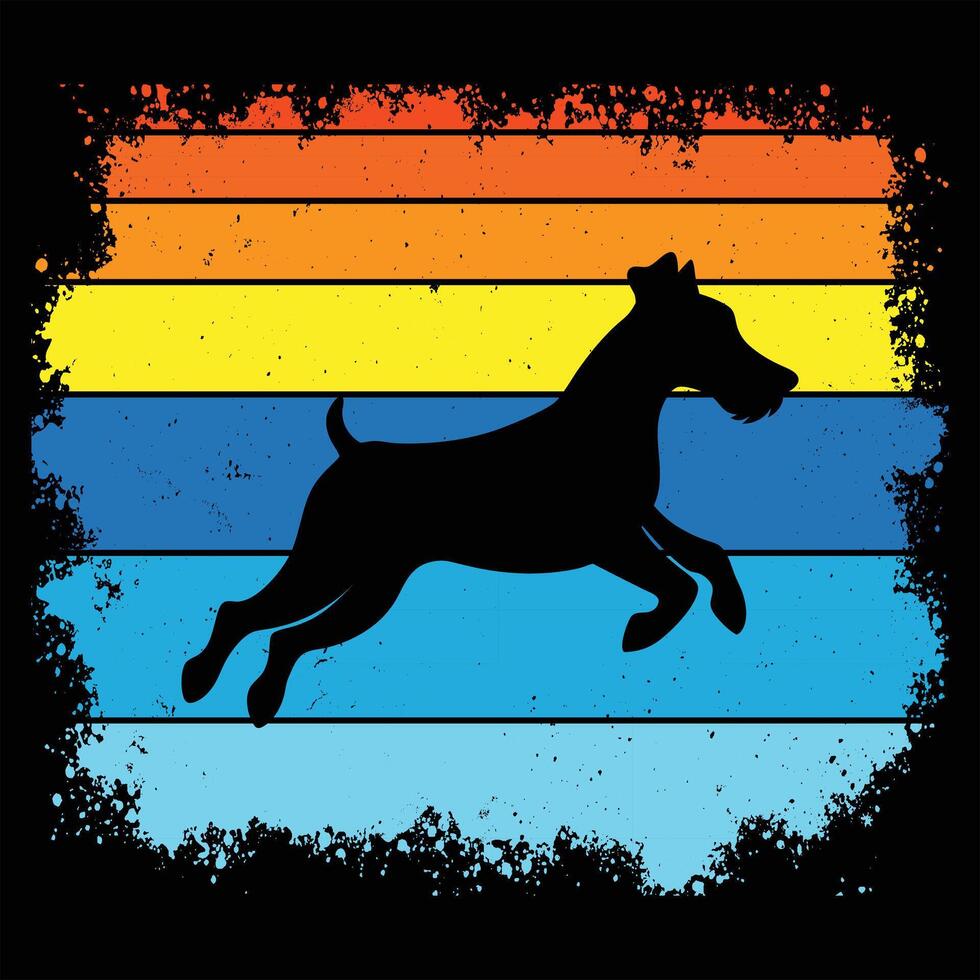 Welsh Terrier Silhouette Against Retro Sunset Scene vector