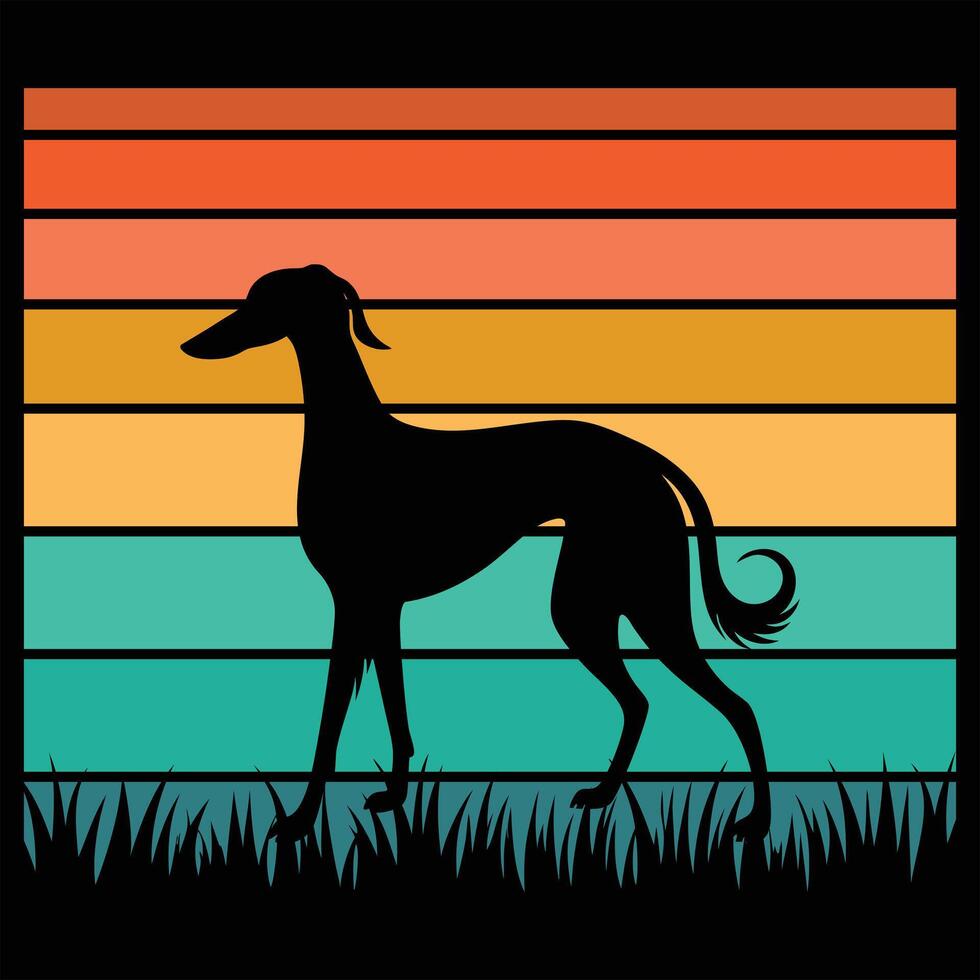 Retro Sunset Glow Featuring Saluki Dog Silhouette vector