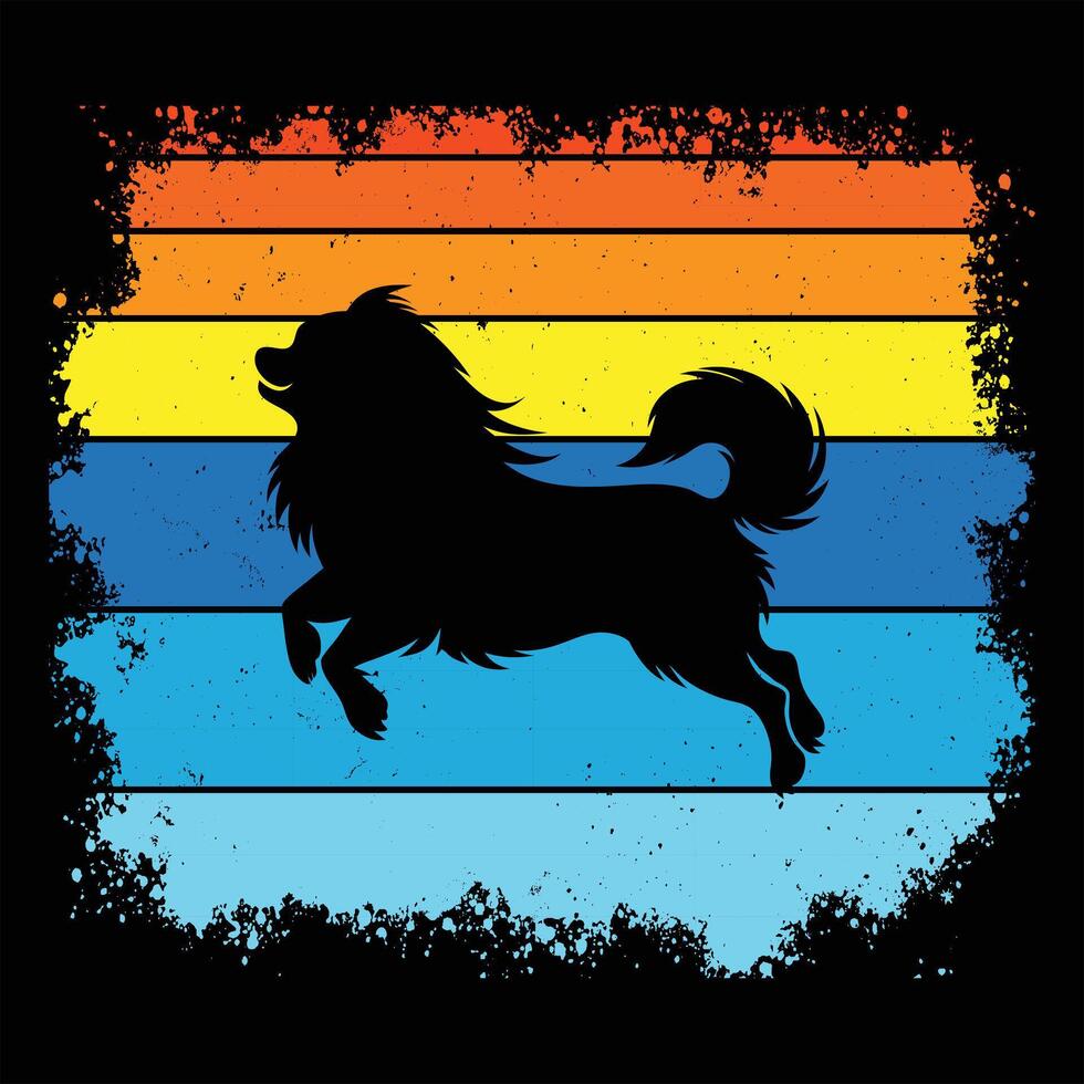 Pekingese Dog Vintage Style Silhouette with Sunset Scene vector