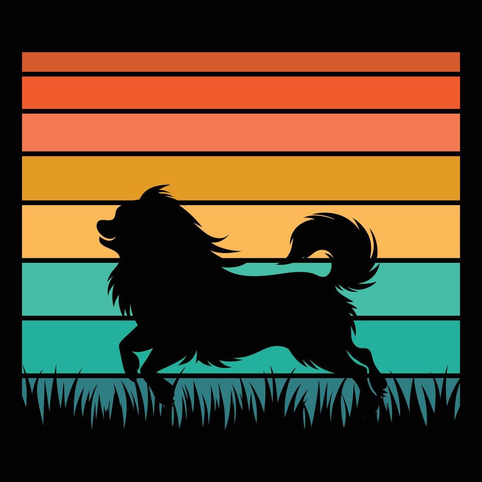 Retro Sunset Pekingese Dog Silhouette Artistic Design vector