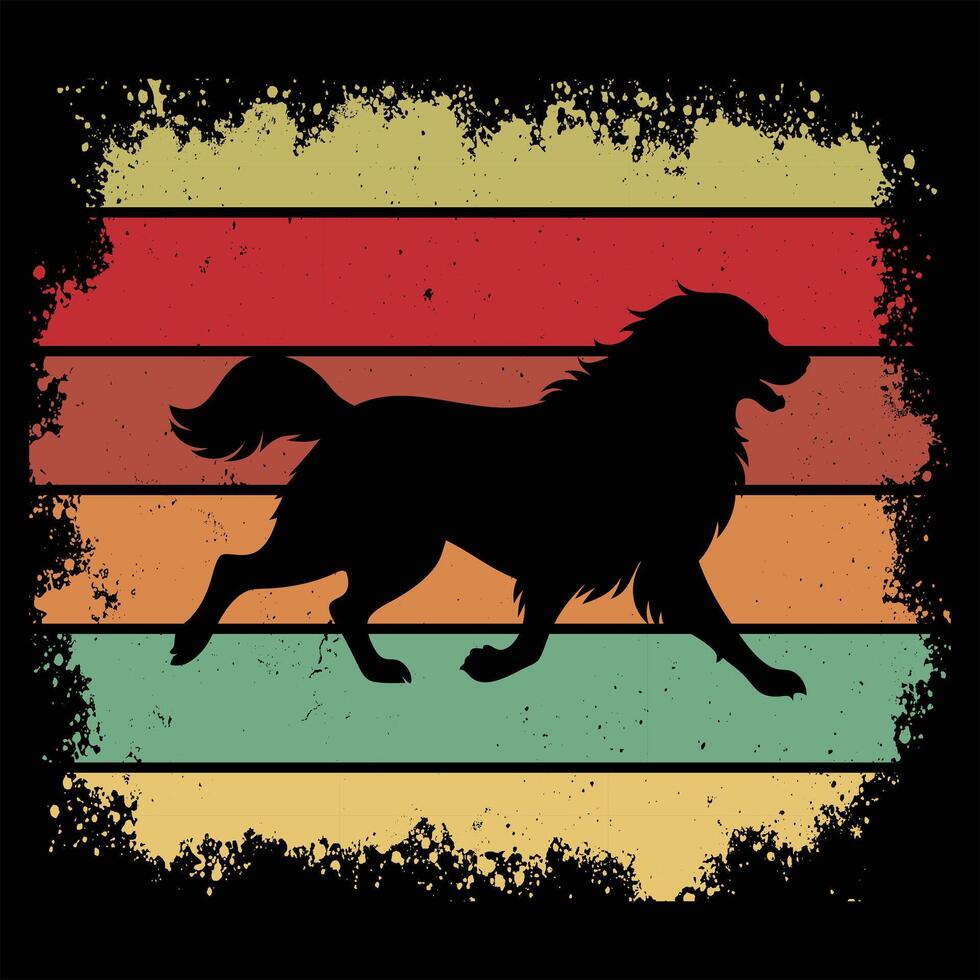Leonberger Silhouette in Retro Sunset Scene vector