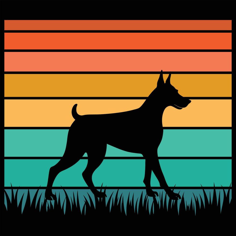 German Pinscher Dog Silhouette with Vintage Sunset Theme vector