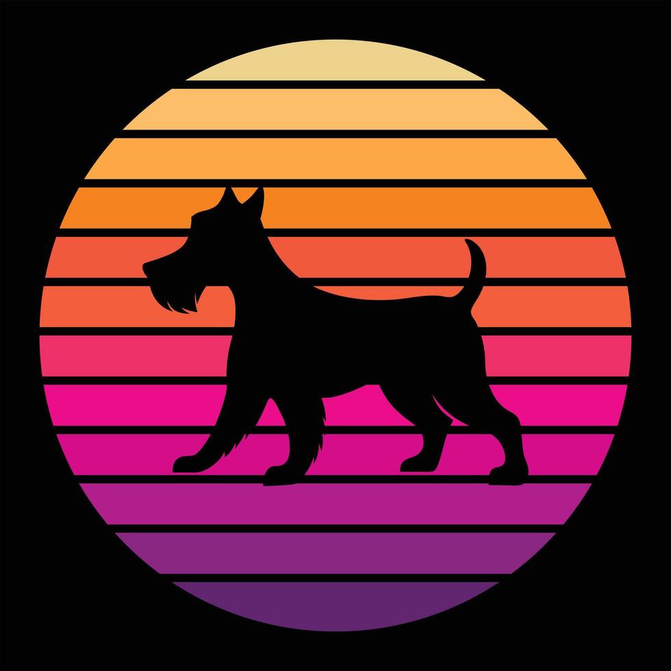 Welsh Terrier Dog Silhouette With Retro Sunset Design vector