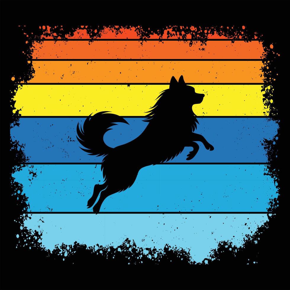 Classic Japanese Chin Silhouette with Retro Sunset Vibes vector