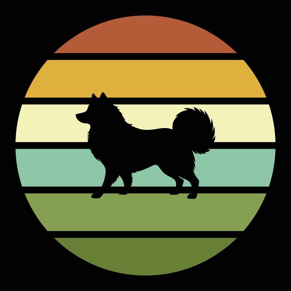 Keeshond Dog Silhouette With Retro Sunset Design vector