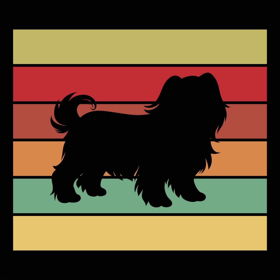 Lhasa Apso Dog Illustration with a Beautiful Retro Sunset vector