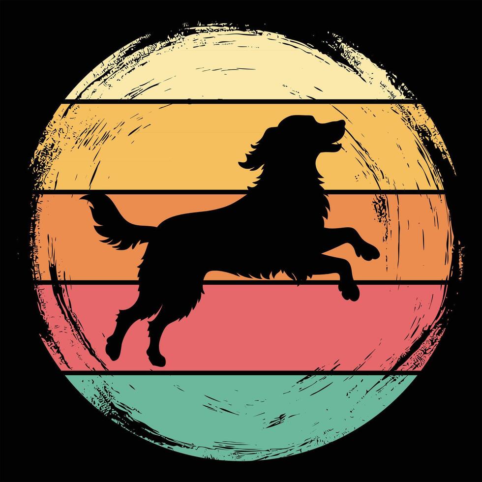 Clumber Spaniel Silhouette on a Sunset Retro Background vector