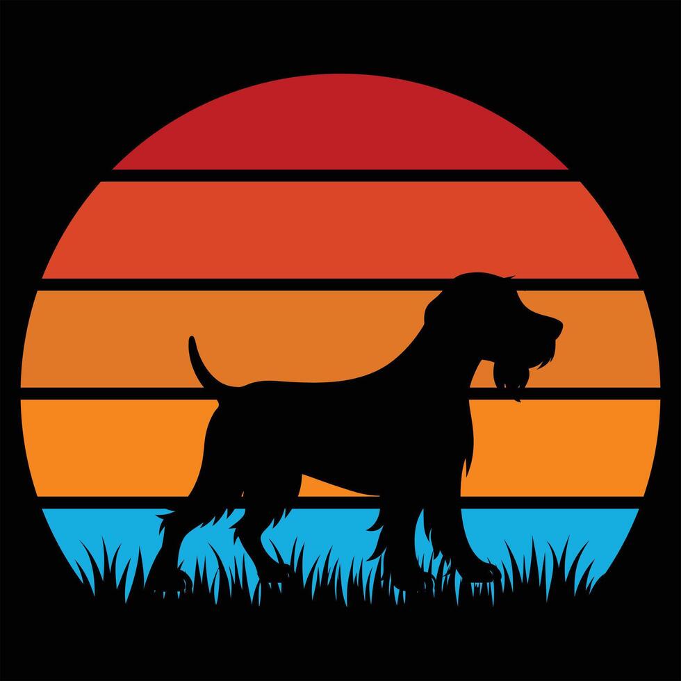 Spinone Italiano Dog Silhouette in Retro Sunset Style vector