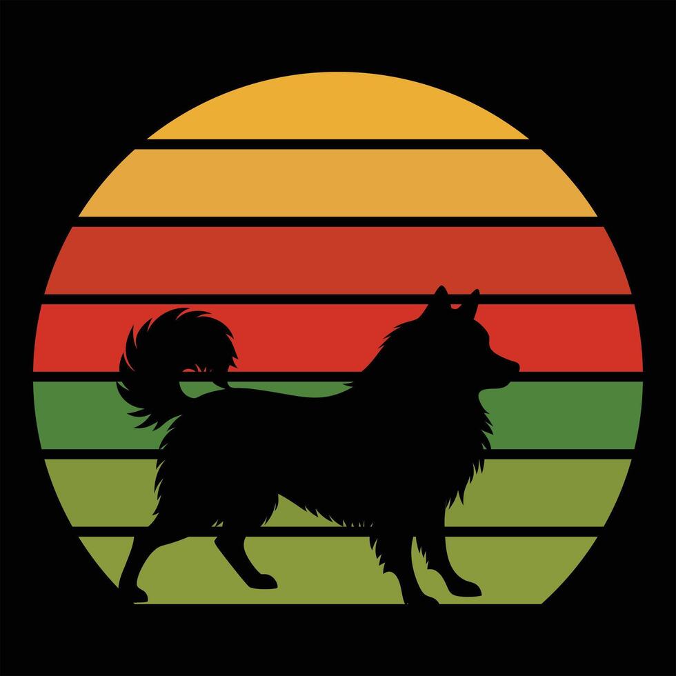 American Eskimo Dog Silhouette With Retro Sunset Design vector