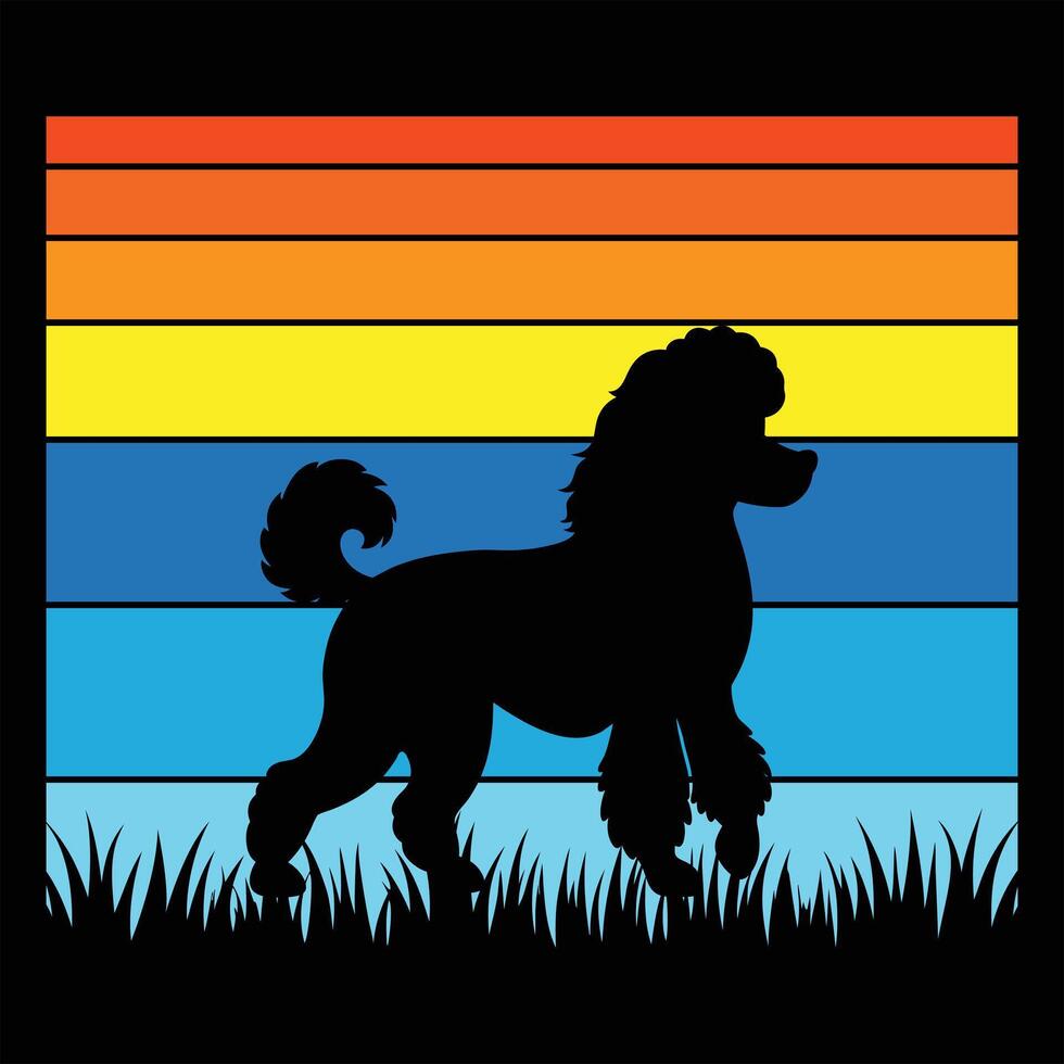 Retro Sunset Vibes with Toy Poodle Dog Silhouette vector