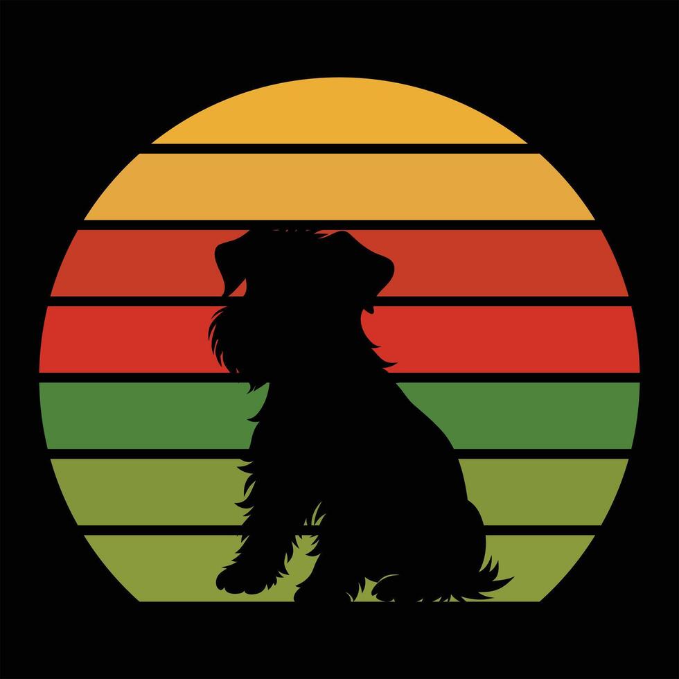 Wheaten Terrier Dog in Silhouette with Retro Sunset Art vector