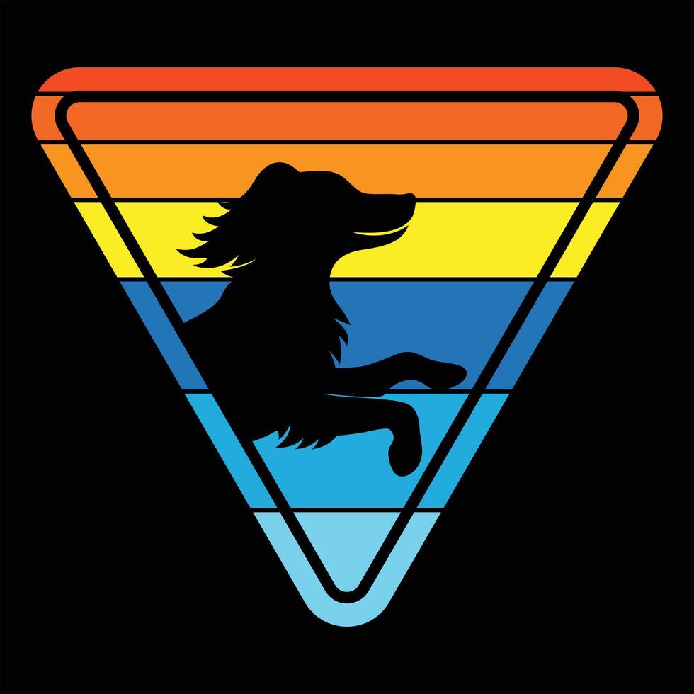 Sunset Over American Water Spaniel Dog Silhouette in Retro Style vector
