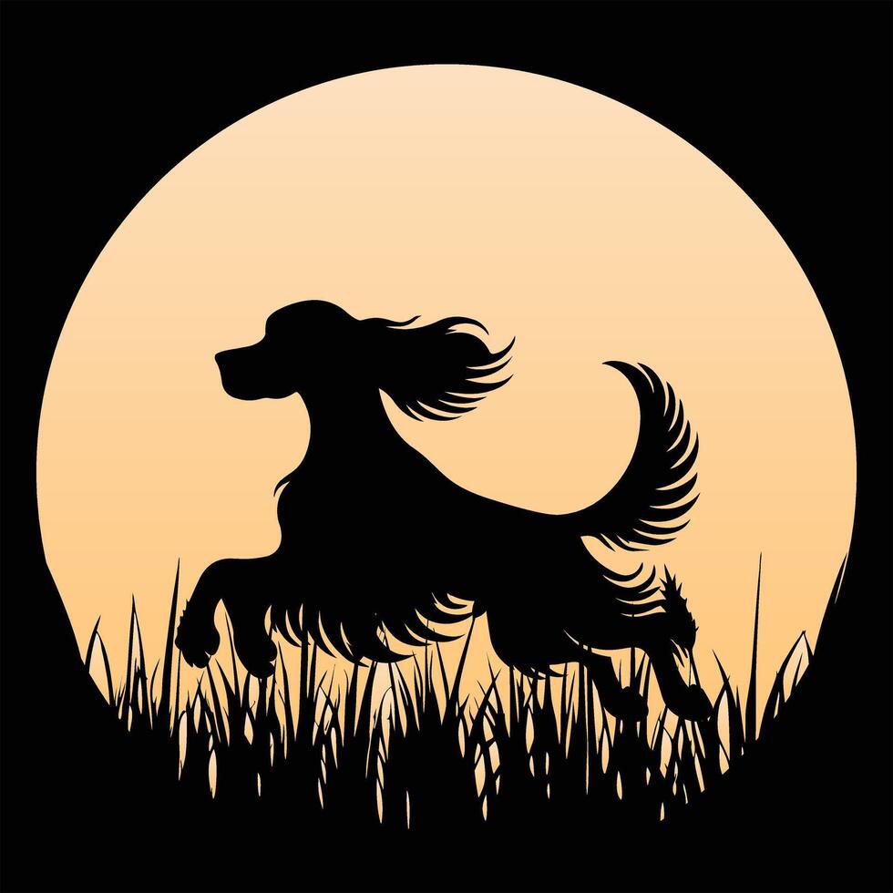 Vintage Irish Setter Dog in a Retro Sunset Scene vector