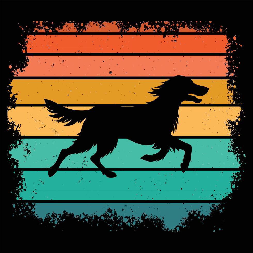 English Setter Dog Silhouette with Sunset Retro Vibes vector