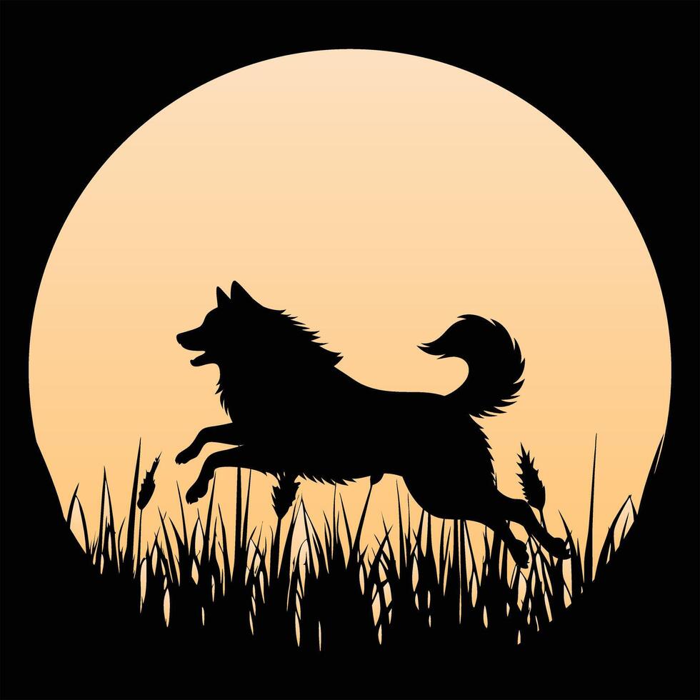 Retro Keeshond with Sunset Backdrop Illustration vector