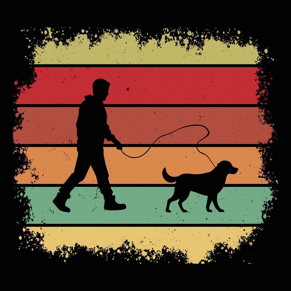 Chesapeake Bay Retriever Dog Silhouette in a Retro Sunset Scene vector