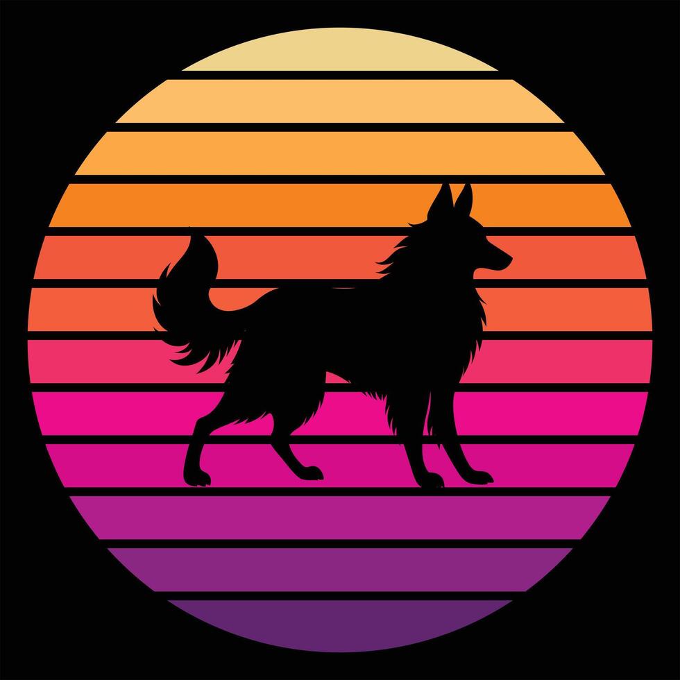 Retro Illustration of Belgian Tervuren Against a Sunset vector