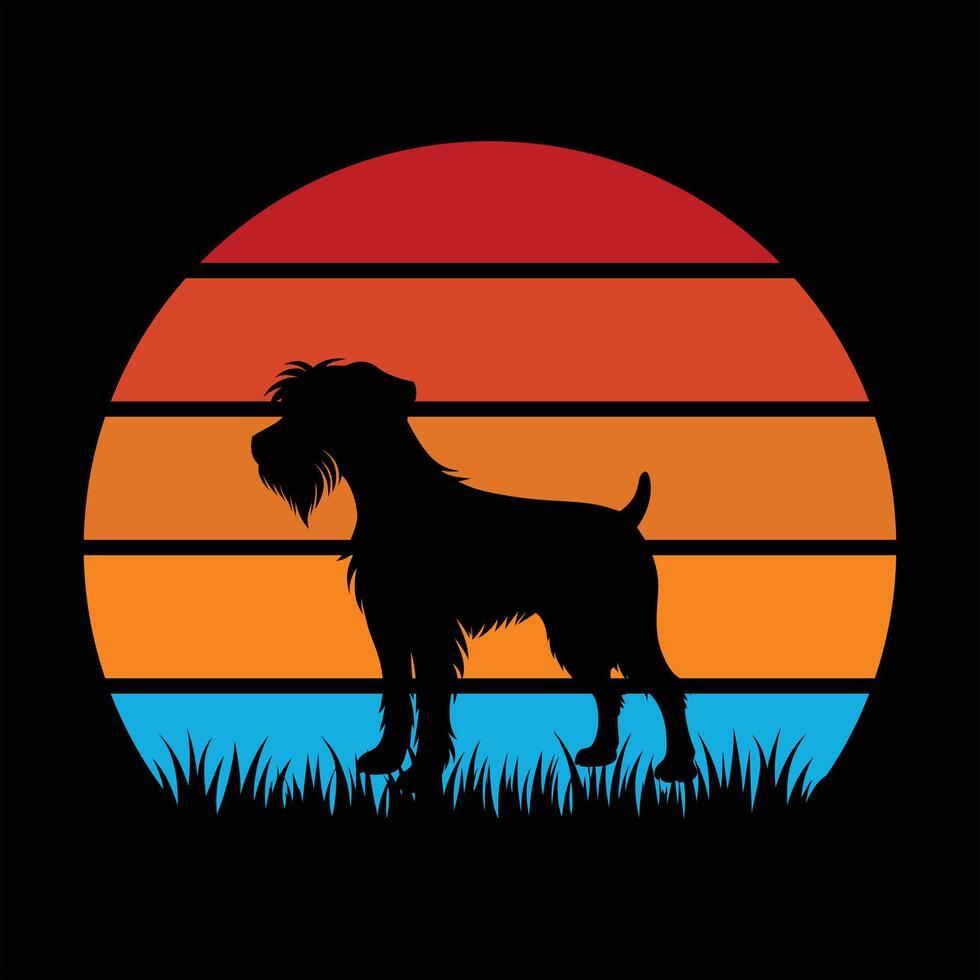 Horizon Canine Wirehaired Pointing Griffon Dog Silhouette Sunset Illustration vector