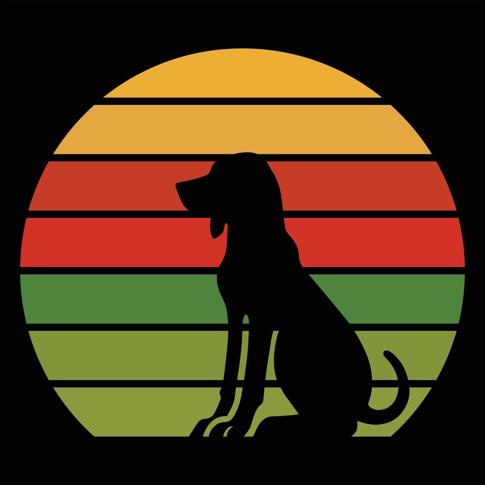 Retro Sunset Vibes with Coonhound Dog Silhouette in Style vector