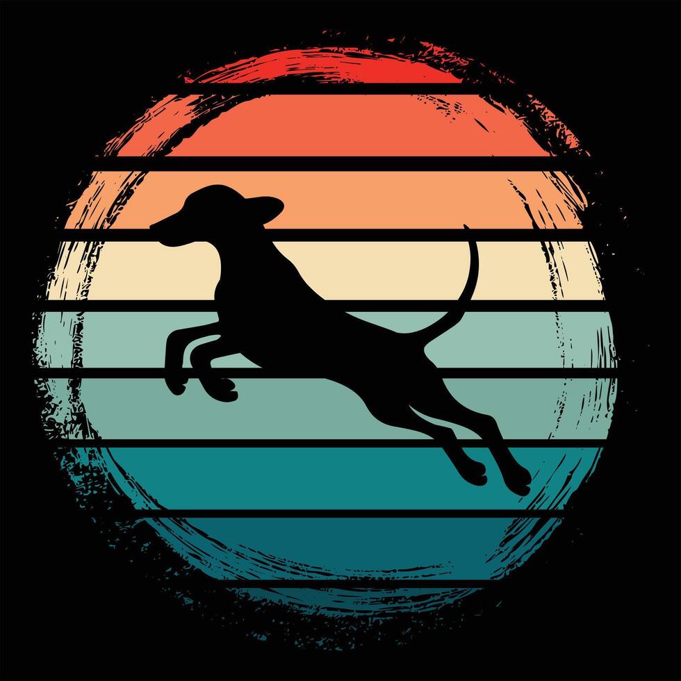 Redbone Coonhound Silhouette Against a Golden Retro Sunset vector