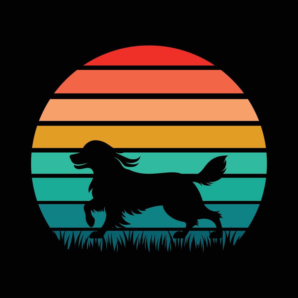 Wirehaired Pointing Griffon Dog Retro Sunset Silhouette Vintage Style Artwork vector