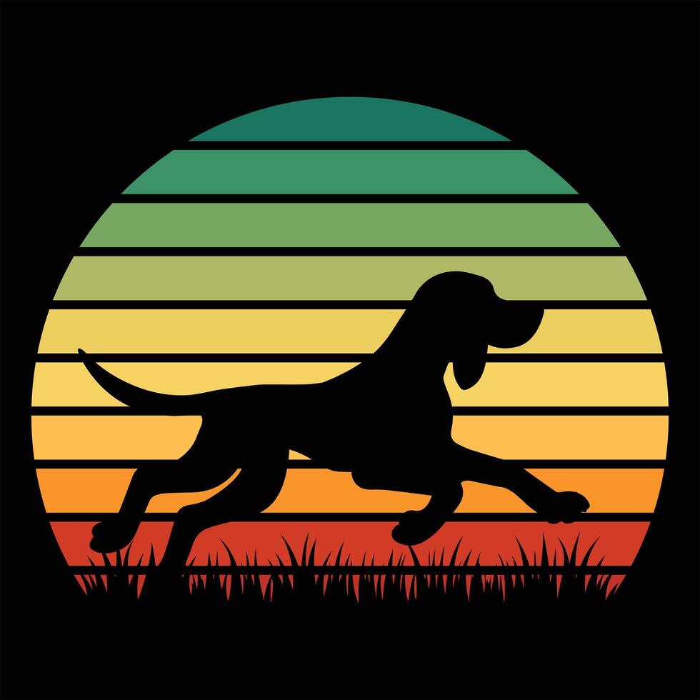 Retro Sunset and Coonhound Silhouette Art Design vector
