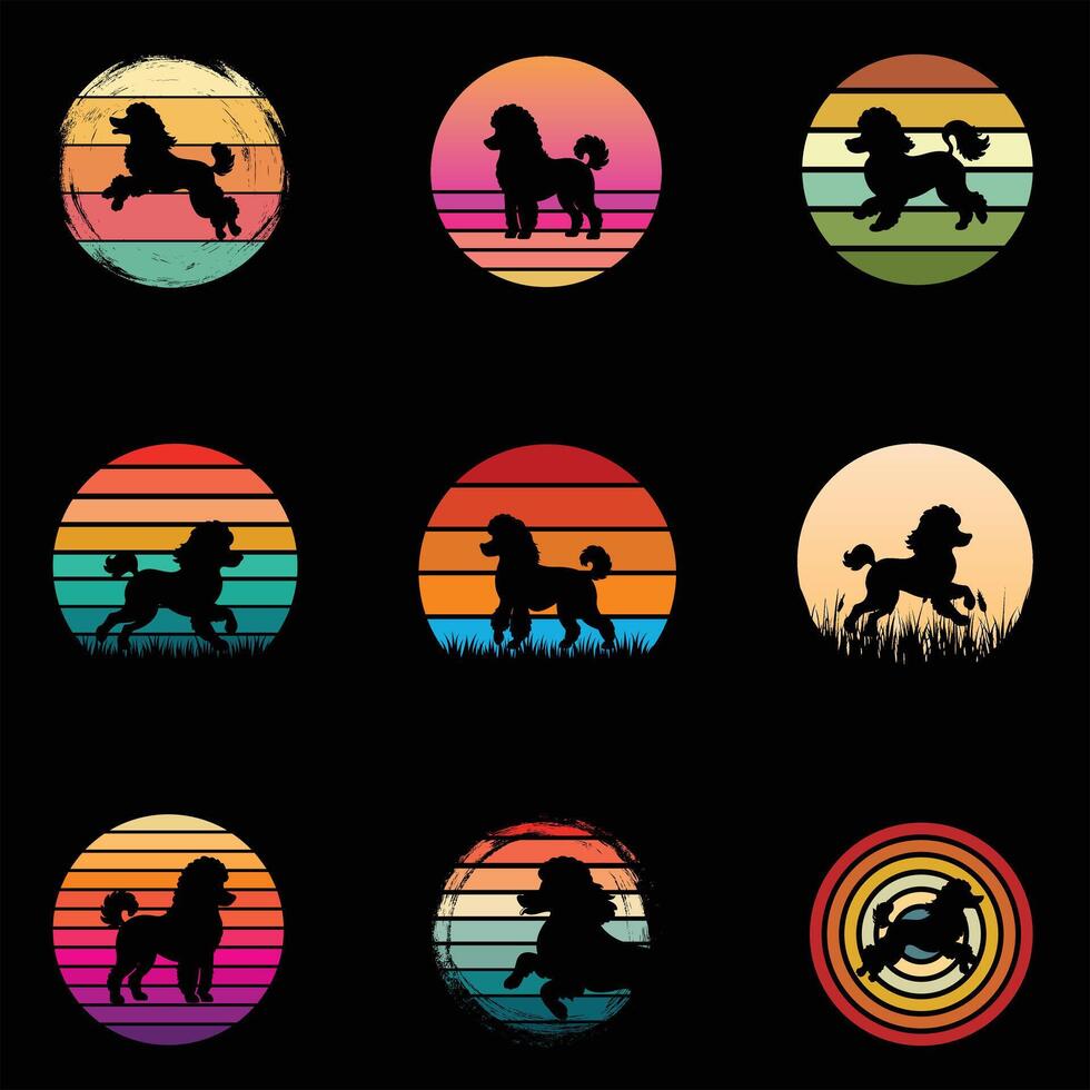 Sunset-Inspired Toy Poodle Dog Silhouette in Retro Style vector