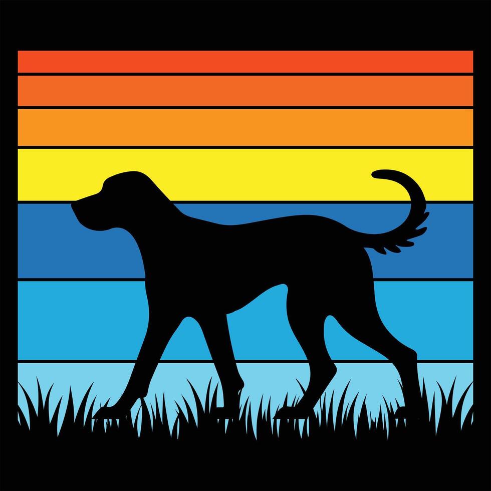 Redbone Coonhound Silhouette Over a Sunset Retro Landscape vector