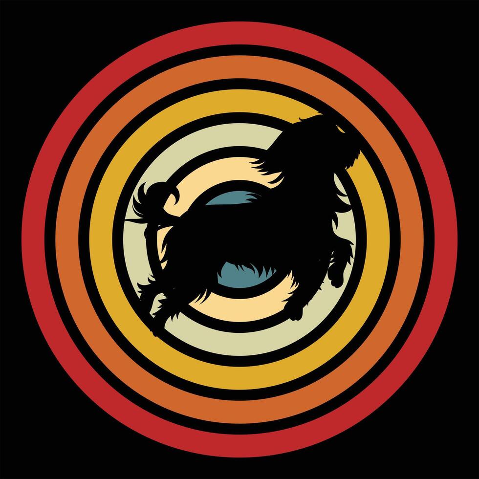 Tibetan Terrier Silhouette With Retro Sunset Horizon vector