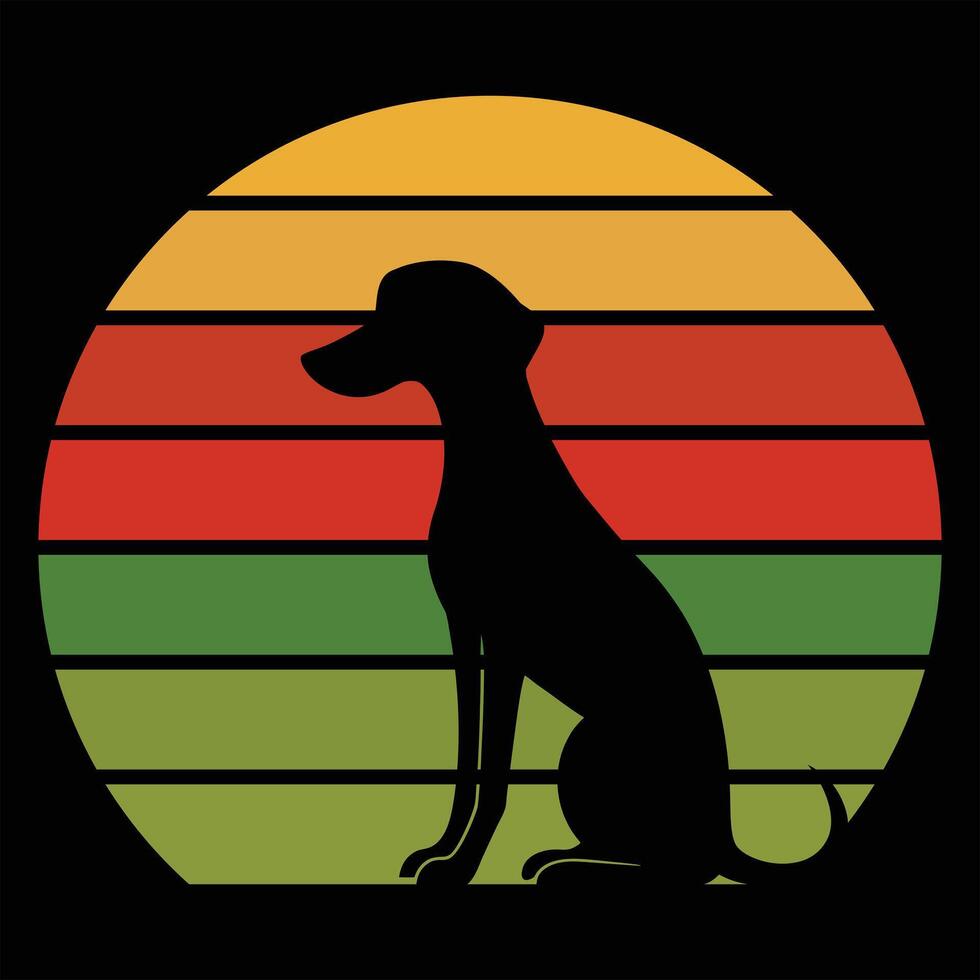 American Foxhound Silhouette with Sunset Glow in Retro Style vector