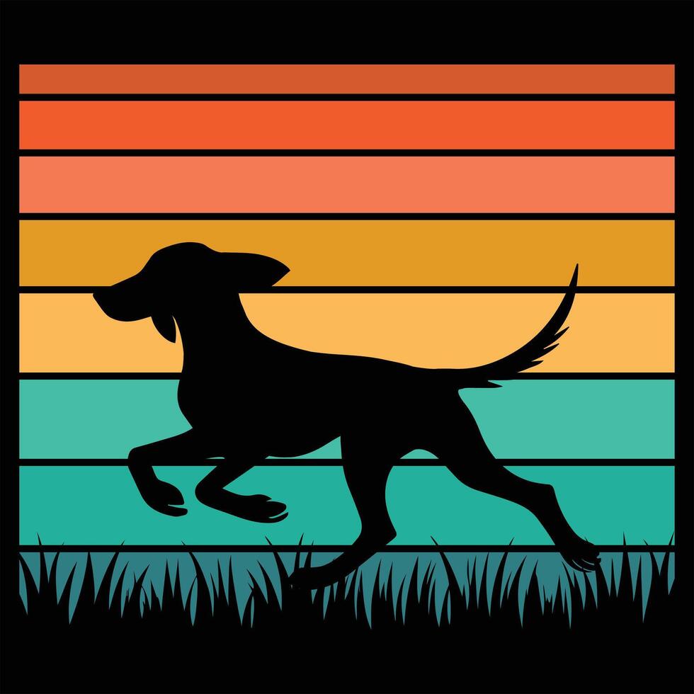 American Foxhound Dog in Retro Sunset Silhouette Design vector