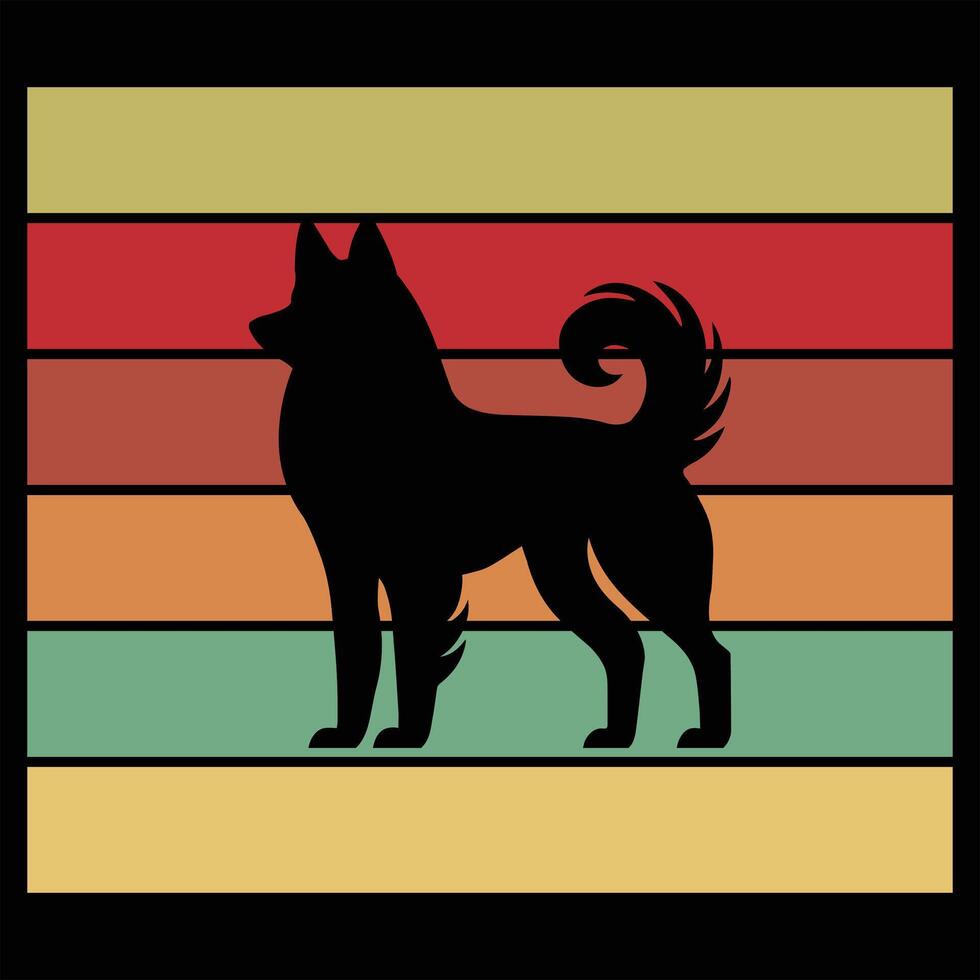Norwegian Elkhound Dog with Classic Sunset Retro Design vector