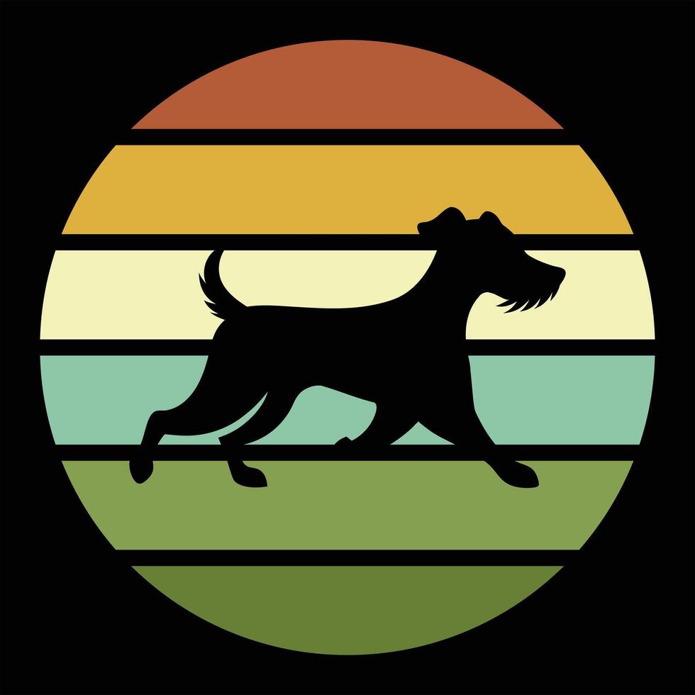 Welsh Terrier Dog in Retro Sunset Silhouette Art vector