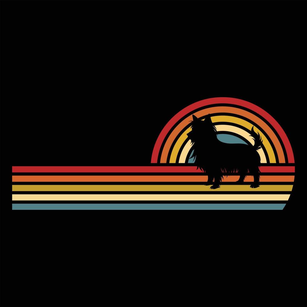 Skye Terrier Dog Silhouette with Retro Sunset Hues vector