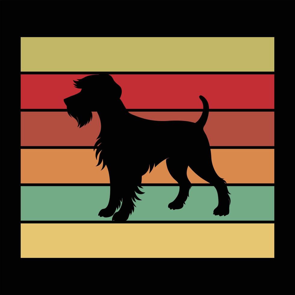 Retro Sunset Scene Featuring Spinone Italiano Dog Silhouette vector