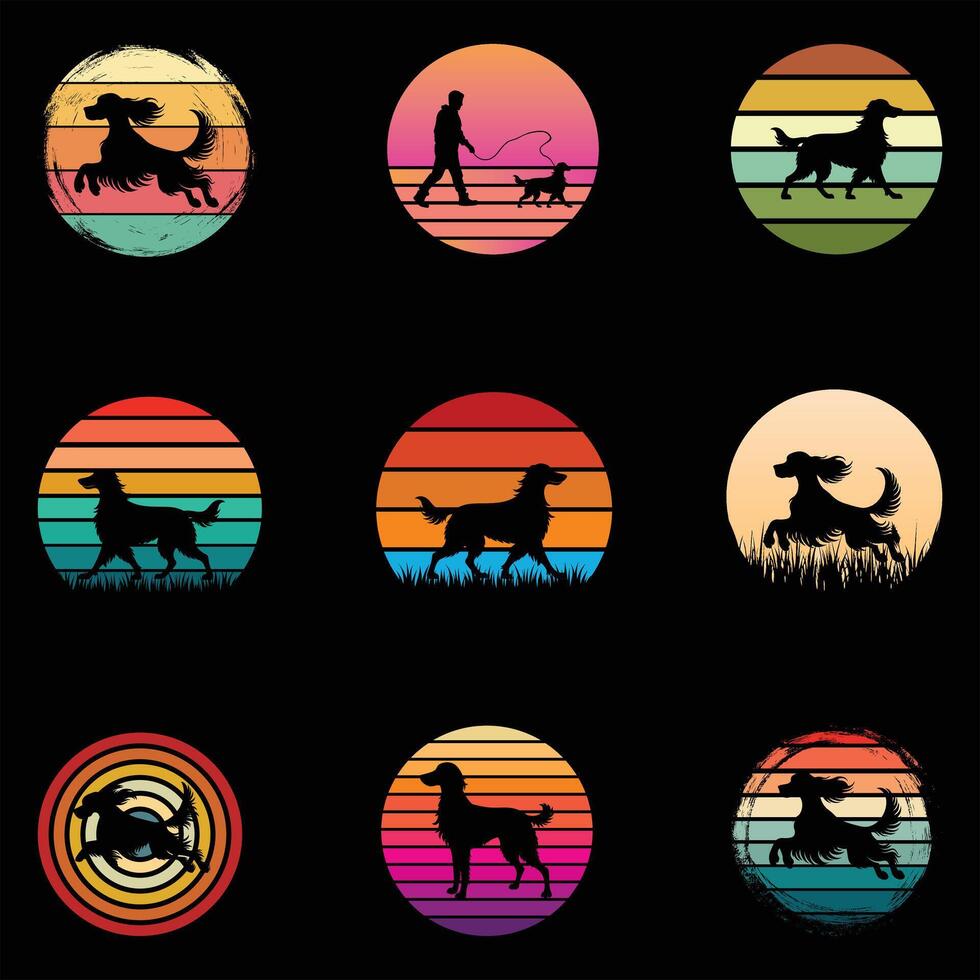 Classic Vintage Sunset Design Featuring Irish Setter Silhouette Bundle vector