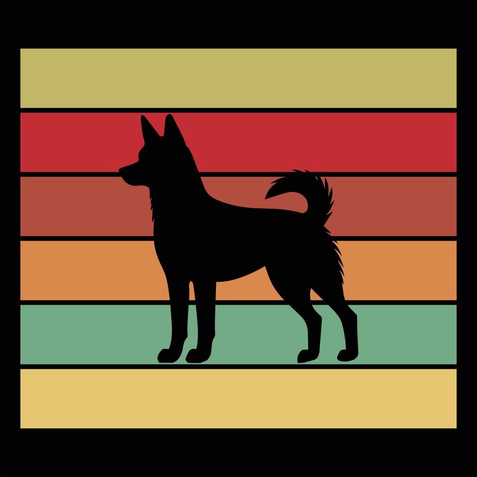 Swedish Vallhund Silhouette Over a Retro Sunset Horizon vector
