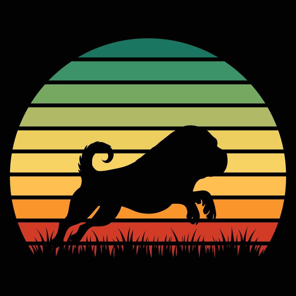 Retro Sunset Shar Pei Dog Artistic Vintage Background Design vector