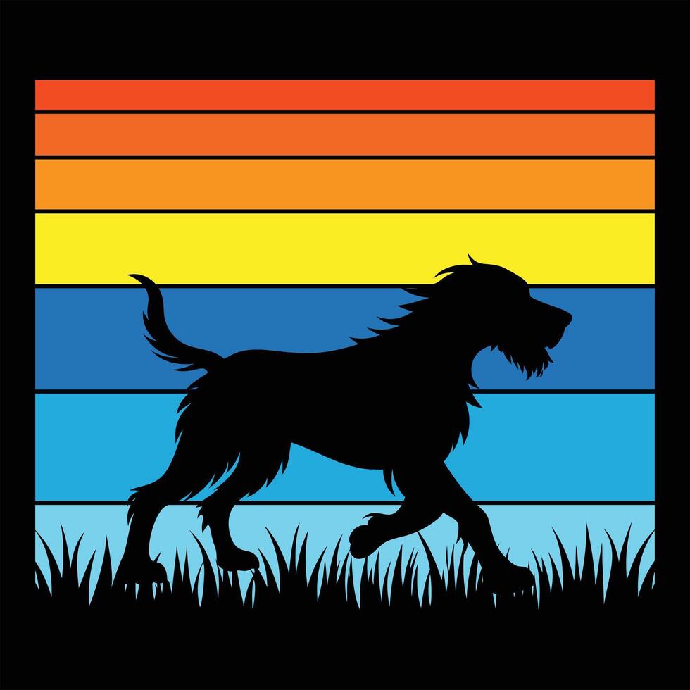 Spinone Italiano Dog Silhouette Set Against a Retro Sunset vector