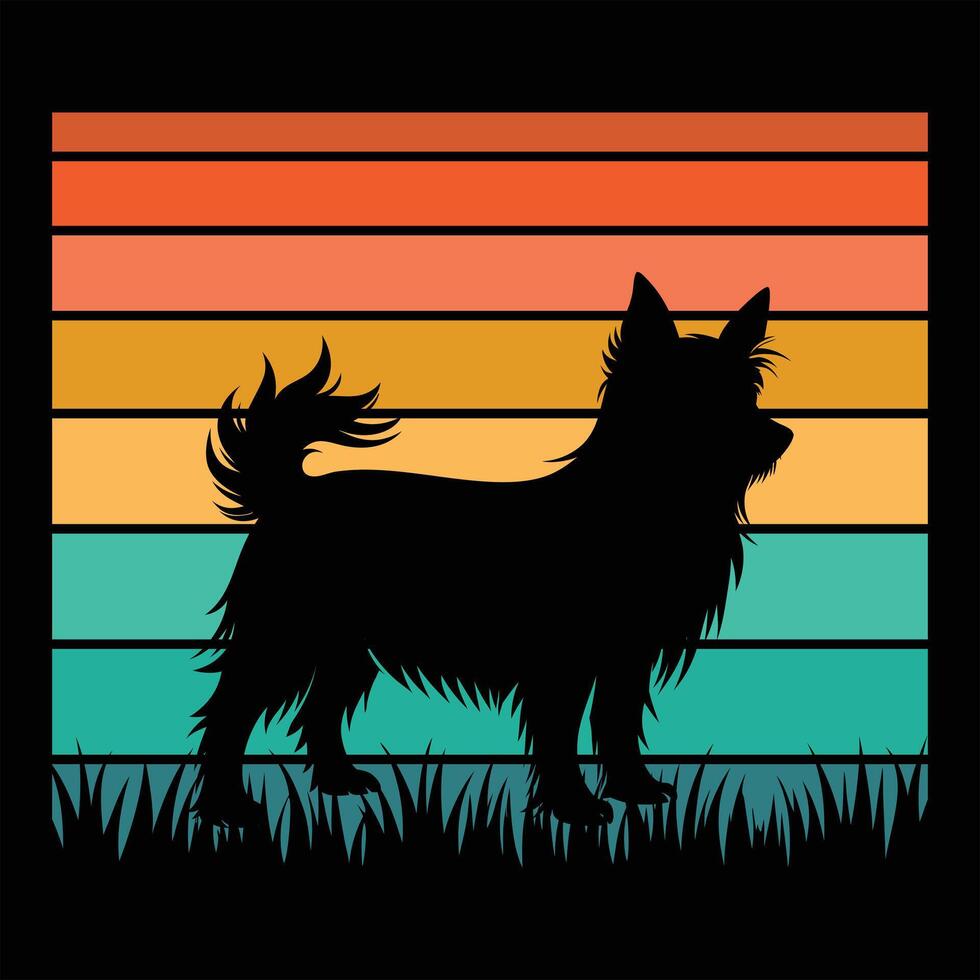 Skye Terrier Dog Silhouette with Bold Sunset Retro Colors vector