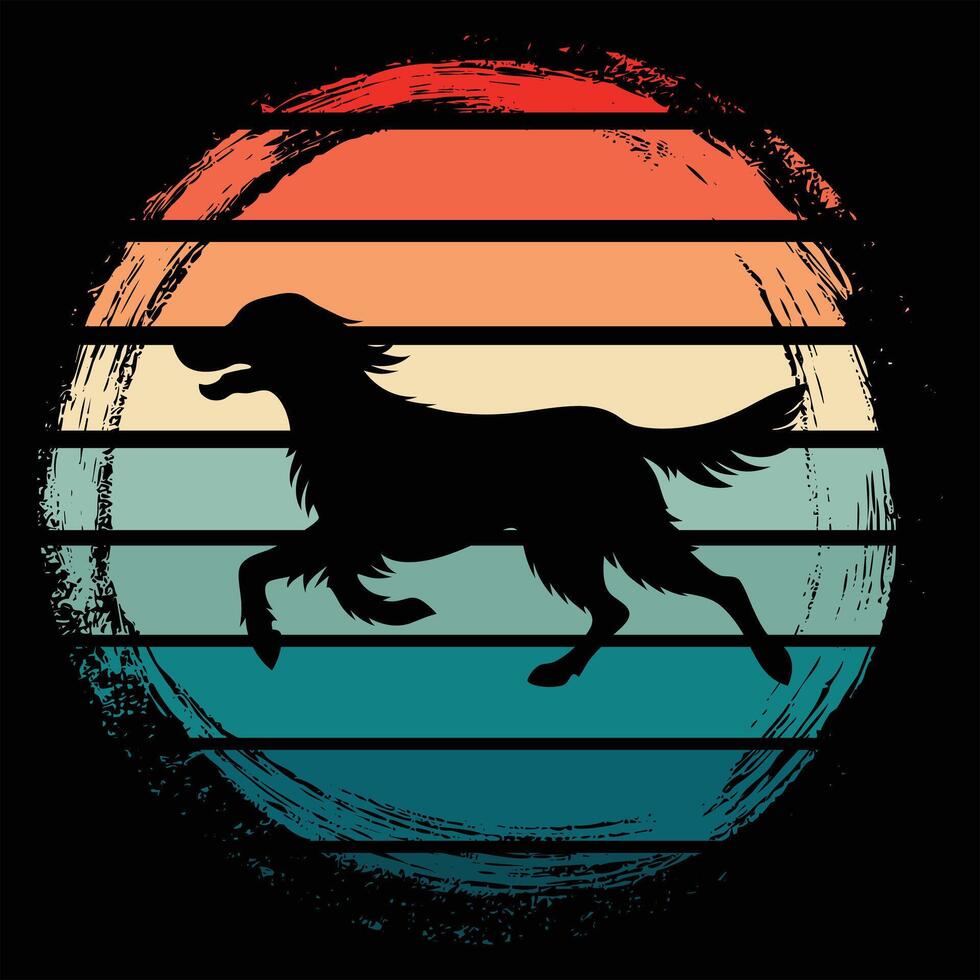 Sunset Over English Setter Dog Silhouette in Retro Style vector