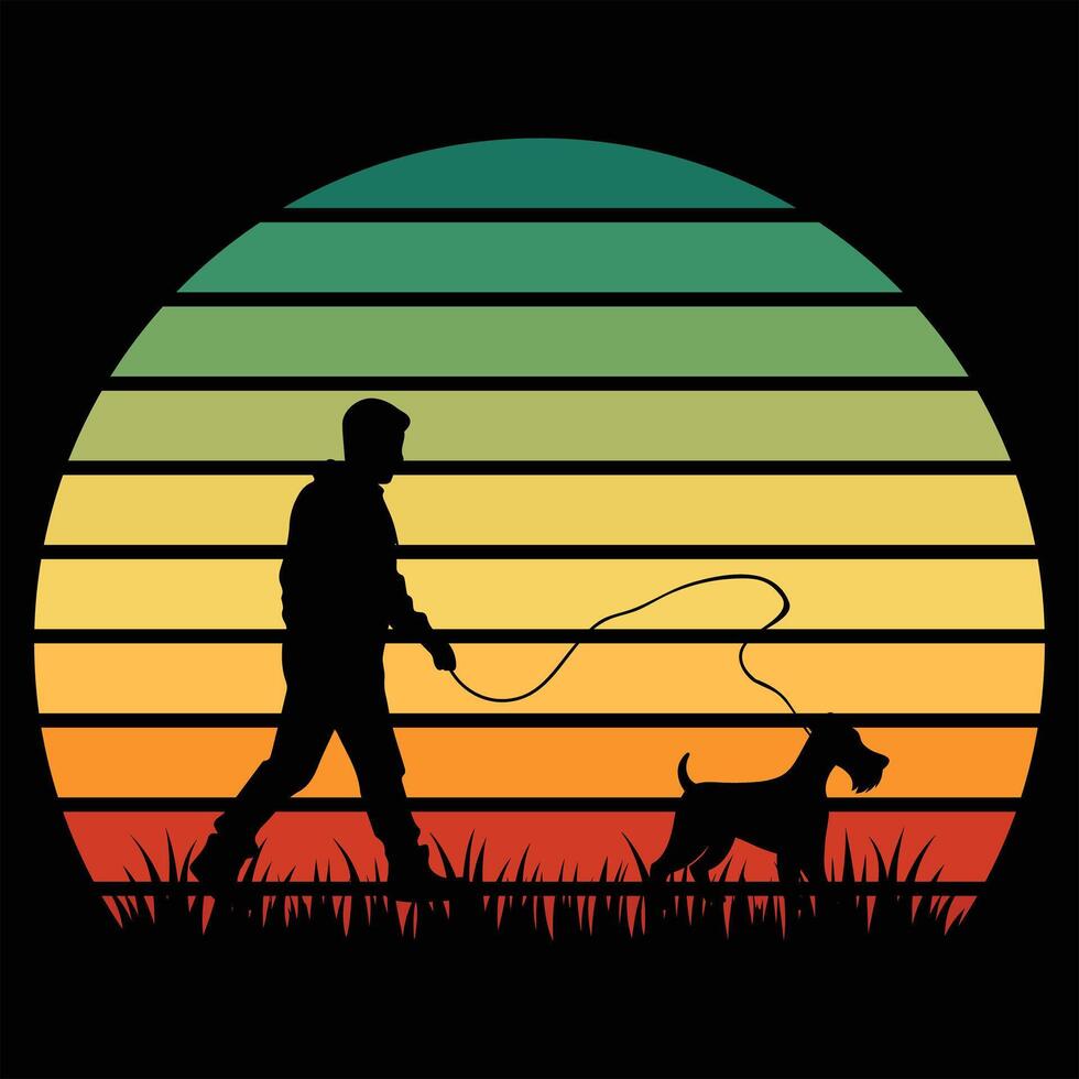 Retro Welsh Terrier Silhouette With Sunset Vibe vector