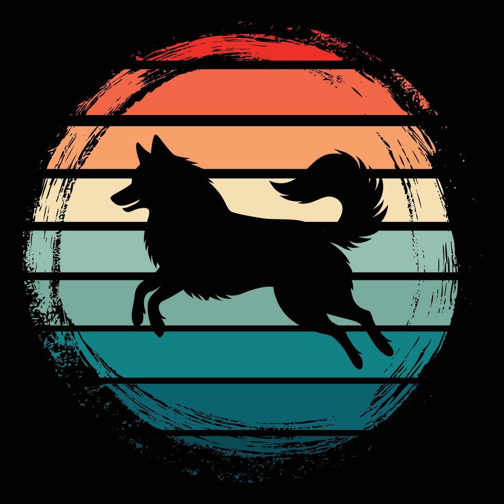 Retro Sunset and American Eskimo Dog Silhouette Illustration vector