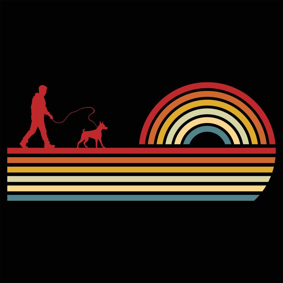 German Pinscher Silhouette on a Sunset Retro Background vector