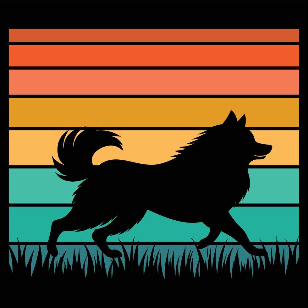 Keeshond Dog With Sunset and Retro Aesthetic vector
