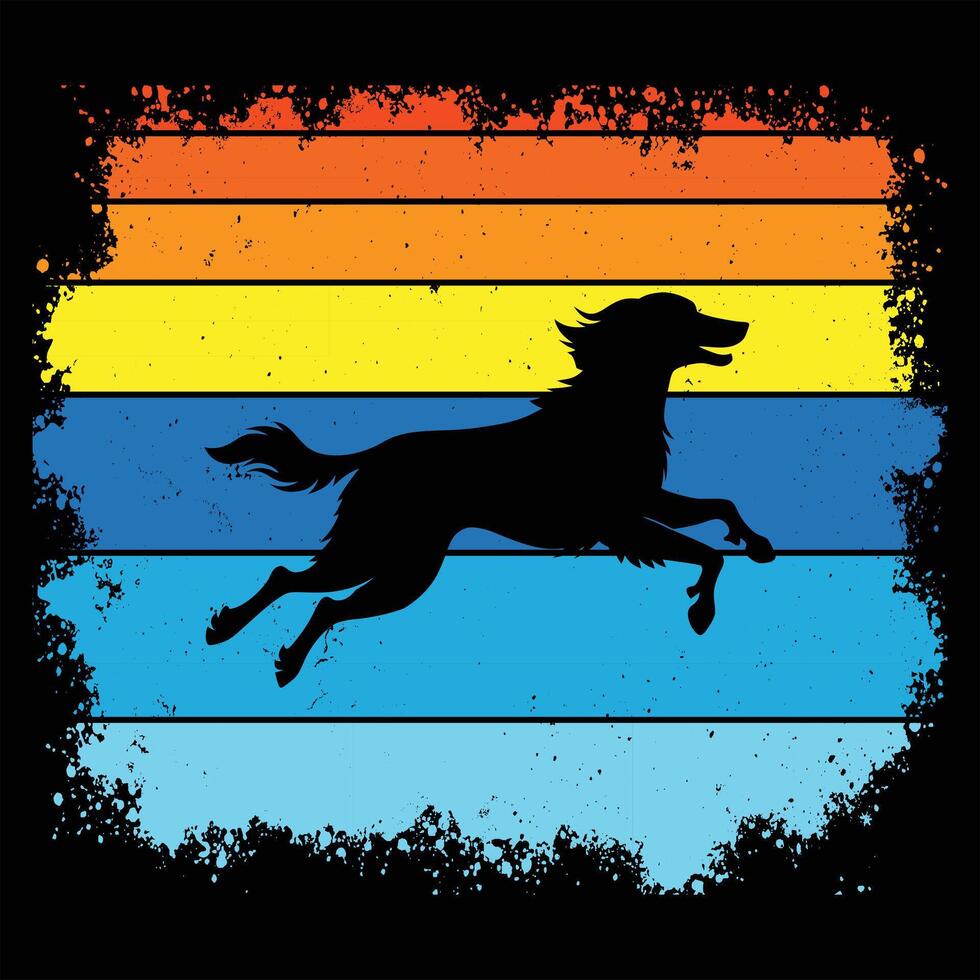Retro Sunset Background with English Setter Dog in Silhouette vector
